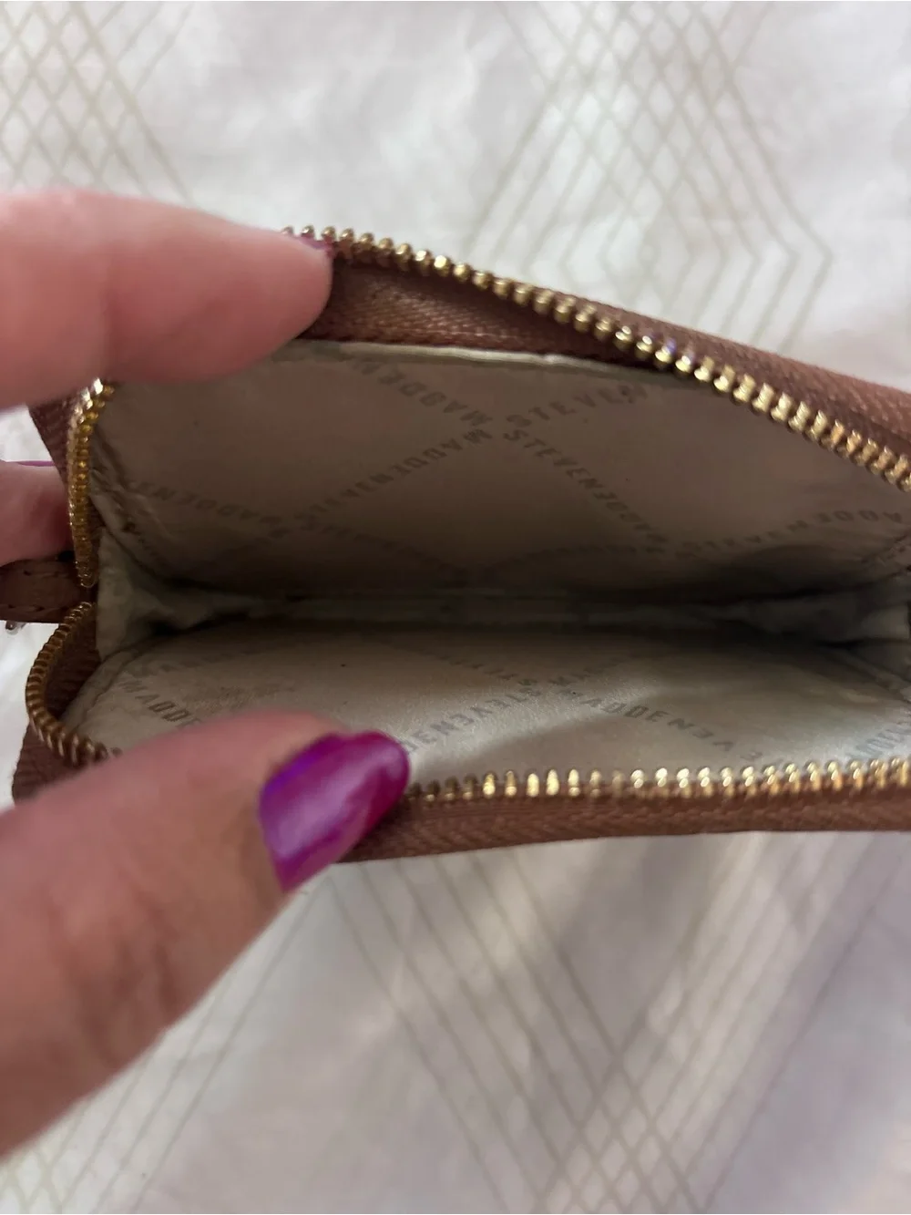 Steve Madden Brown Leather Wristlet Card Case with Key Ring